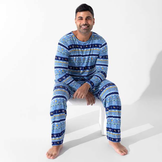 Hanukkah Fair Isle Bamboo Men's Pajama Set, Blue - Pajamas - 4
