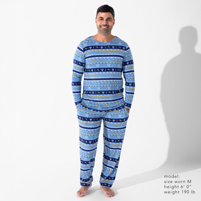 Hanukkah Fair Isle Bamboo Men's Pajama Set, Blue - Pajamas - 5