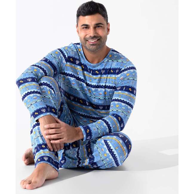 Hanukkah Fair Isle Bamboo Men's Pajama Set, Blue - Pajamas - 6