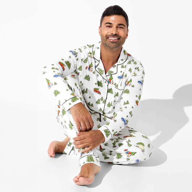 Christmas Tree Farm Bamboo Men's Pajama Set, White - Pajamas - 4