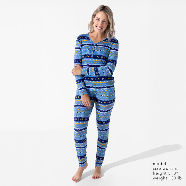 Hanukkah Fair Isle Bamboo Women's Pajama Set, Blue - Pajamas - 4