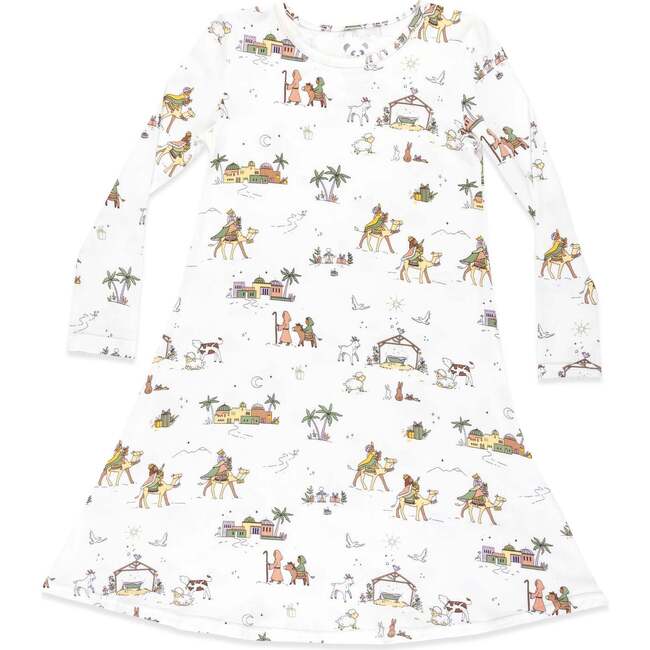Yuletide Bamboo Girls' Long Sleeve Dress, White