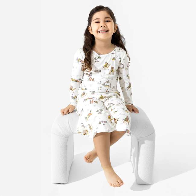 Yuletide Bamboo Girls' Long Sleeve Dress, White - Dresses - 2