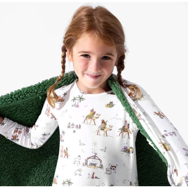 Yuletide Bamboo Girls' Long Sleeve Dress, White - Dresses - 3
