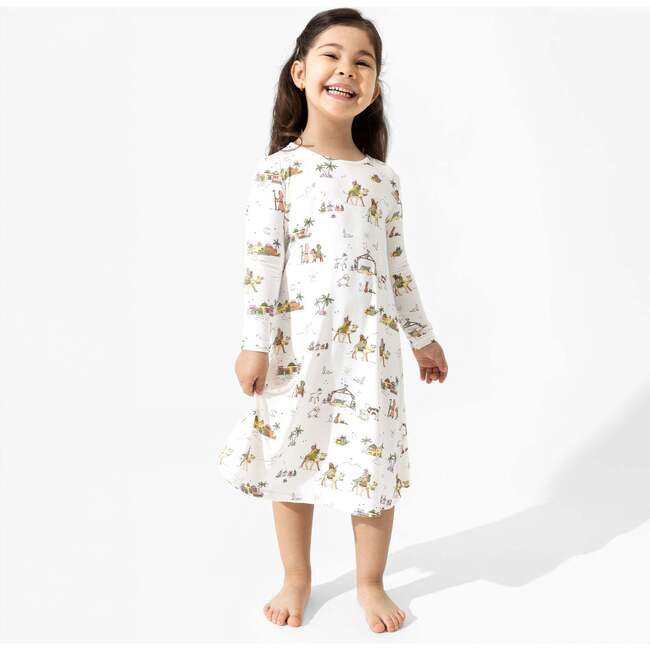 Yuletide Bamboo Girls' Long Sleeve Dress, White - Dresses - 4