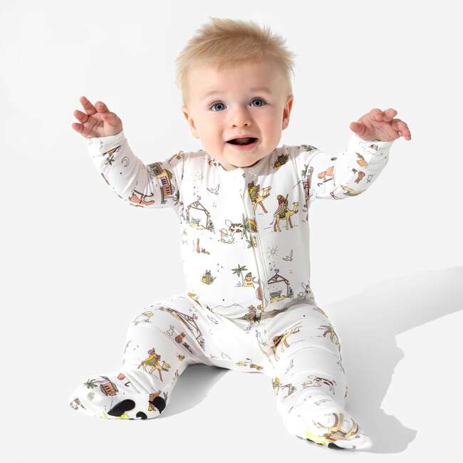 Yuletide Bamboo Convertible Footie, White - Footie Pajamas - 4