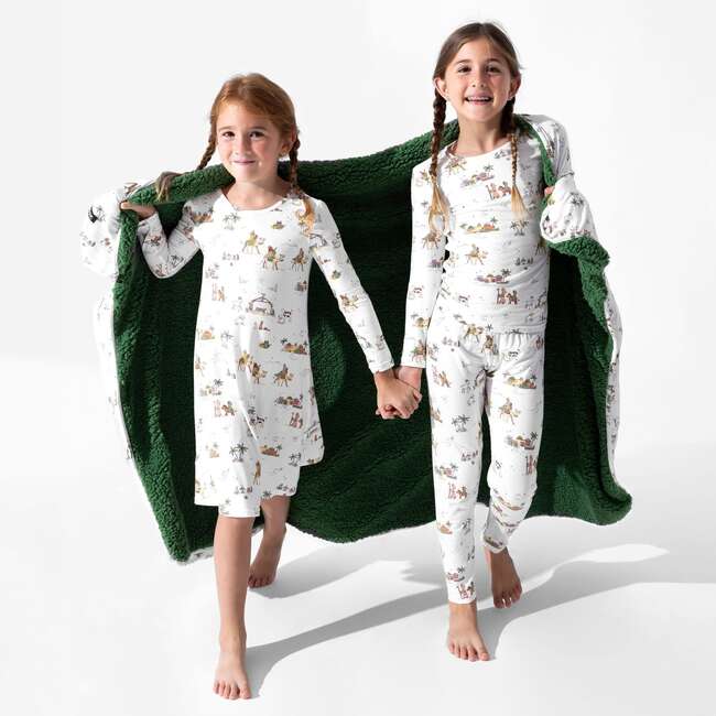 Yuletide Bamboo Girls' Long Sleeve Dress, White - Dresses - 6