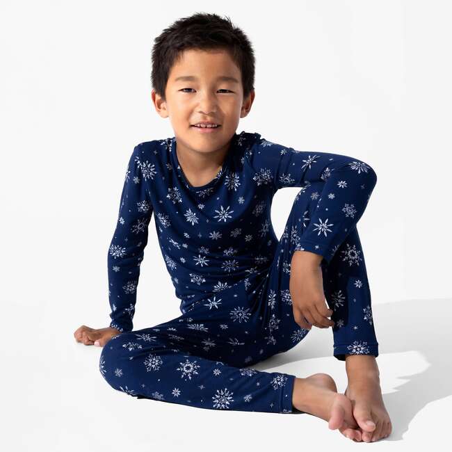 Snowflake Bamboo Kids Pajamas, Blue - Pajamas - 3