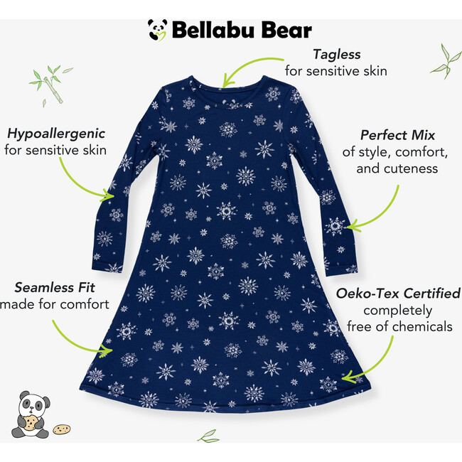 Snowflake Bamboo Girls' Long Sleeve Dress, Blue - Dresses - 2