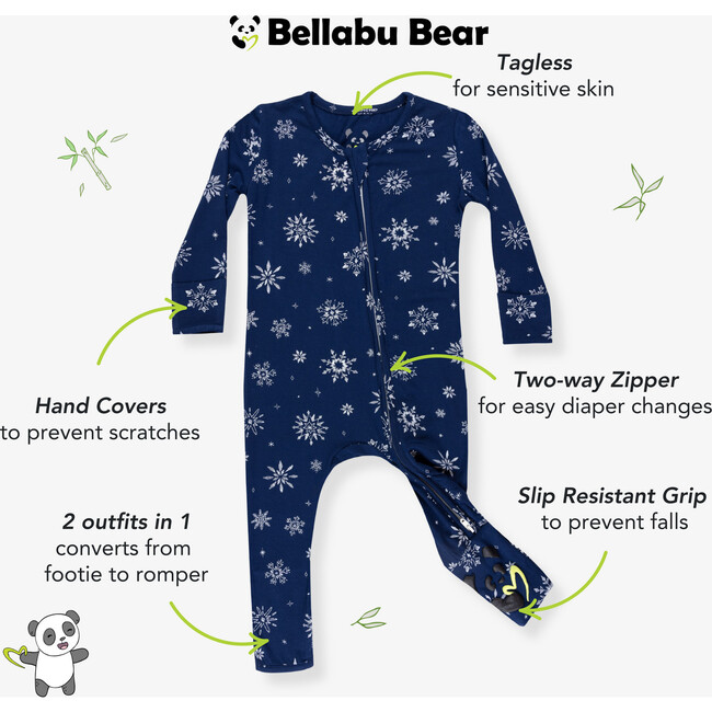 Snowflake Bamboo Convertible Footie, Blue - Footie Pajamas - 2