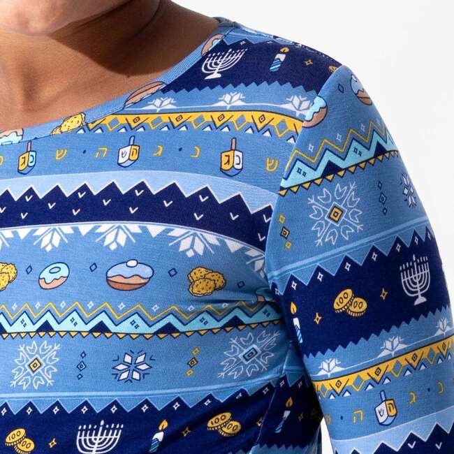 Hanukkah Fair Isle Bamboo Kids Pajamas, Blue - Pajamas - 3