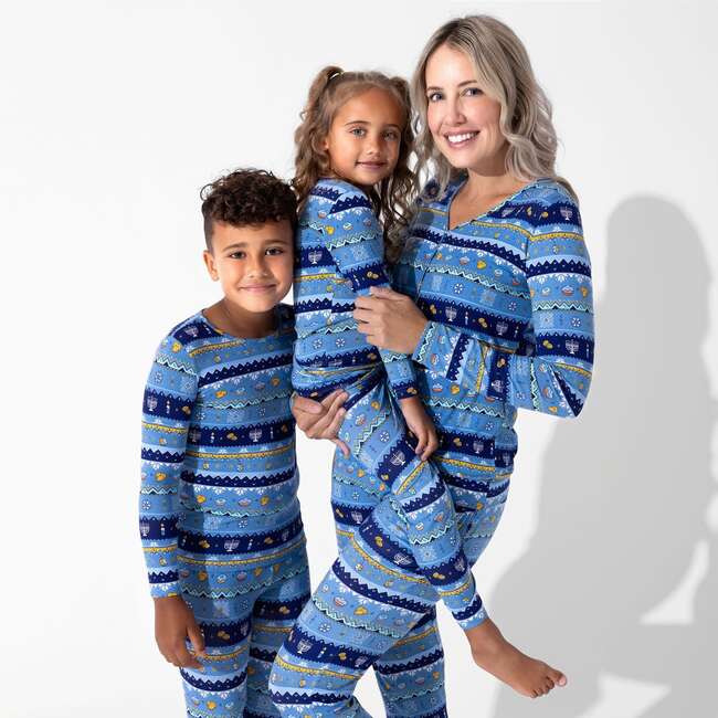 Hanukkah Fair Isle Bamboo Kids Pajamas, Blue - Pajamas - 4