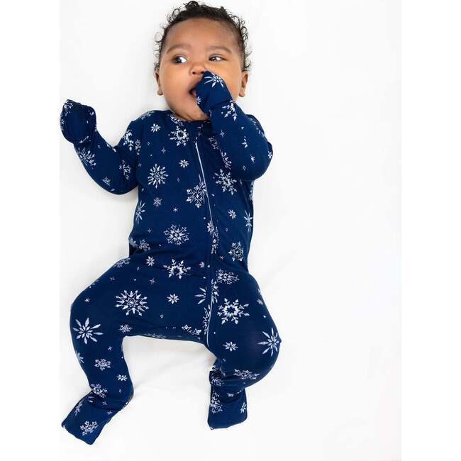 Snowflake Bamboo Convertible Footie, Blue - Footie Pajamas - 4