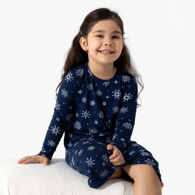 Snowflake Bamboo Girls' Long Sleeve Dress, Blue - Dresses - 4