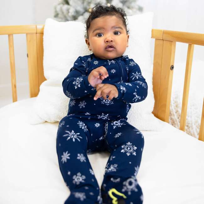 Snowflake Bamboo Convertible Footie, Blue - Footie Pajamas - 5