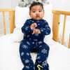 Snowflake Bamboo Convertible Footie, Blue - Footie Pajamas - 5