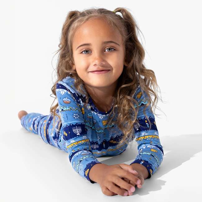 Hanukkah Fair Isle Bamboo Kids Pajamas, Blue - Pajamas - 6