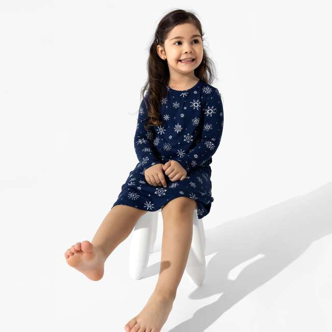 Snowflake Bamboo Girls' Long Sleeve Dress, Blue - Dresses - 5