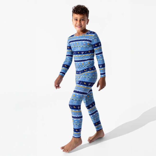 Hanukkah Fair Isle Bamboo Kids Pajamas, Blue - Pajamas - 7