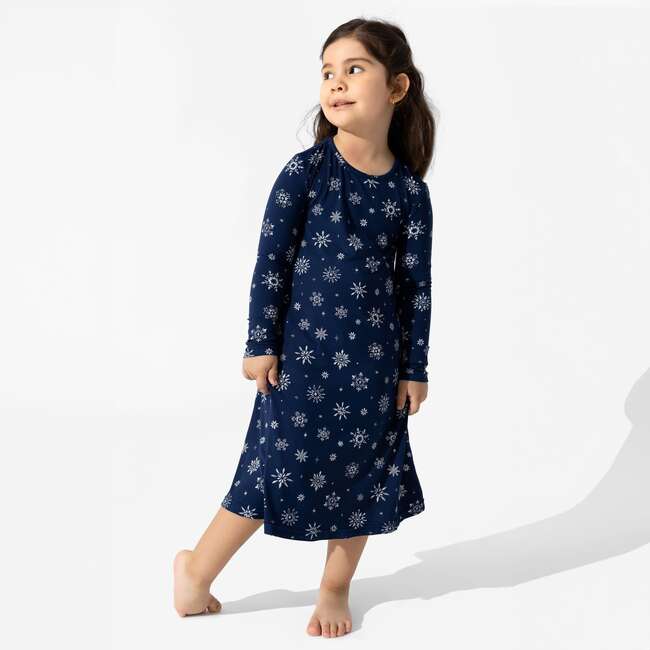 Snowflake Bamboo Girls' Long Sleeve Dress, Blue - Dresses - 6