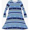 Hanukkah Fair Isle Bamboo Girls' Long Sleeve Dress, Blue - Dresses - 1 - thumbnail