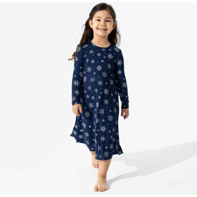 Snowflake Bamboo Girls' Long Sleeve Dress, Blue - Dresses - 7