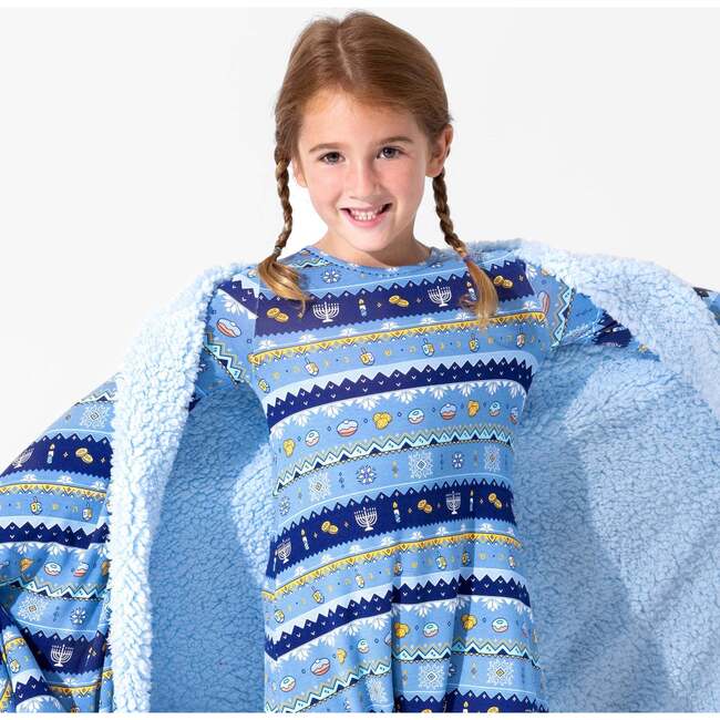 Hanukkah Fair Isle Bamboo Girls' Long Sleeve Dress, Blue - Dresses - 2
