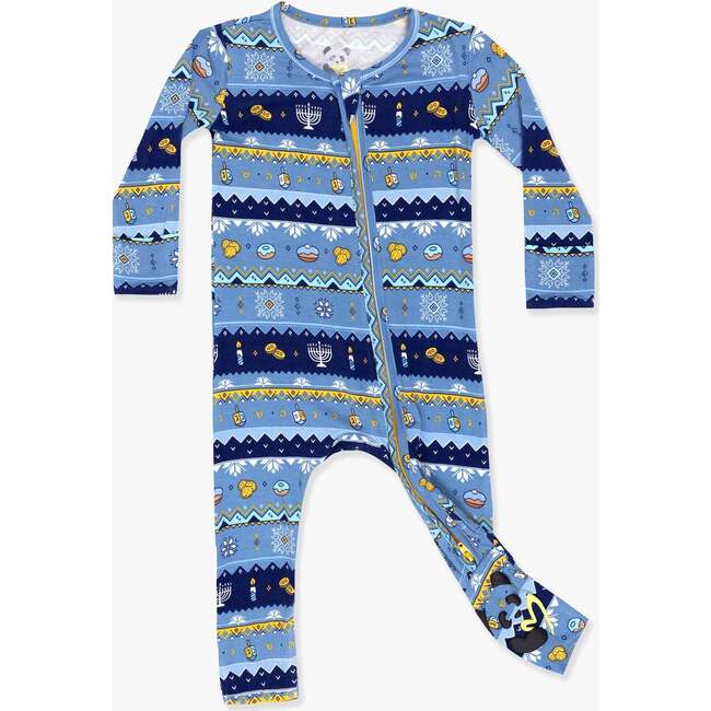 Hanukkah Fair Isle Bamboo Convertible Footie, Blue