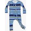 Hanukkah Fair Isle Bamboo Convertible Footie, Blue - Footie Pajamas - 1 - thumbnail