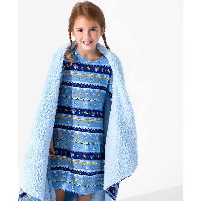 Hanukkah Fair Isle Bamboo Girls' Long Sleeve Dress, Blue - Dresses - 5