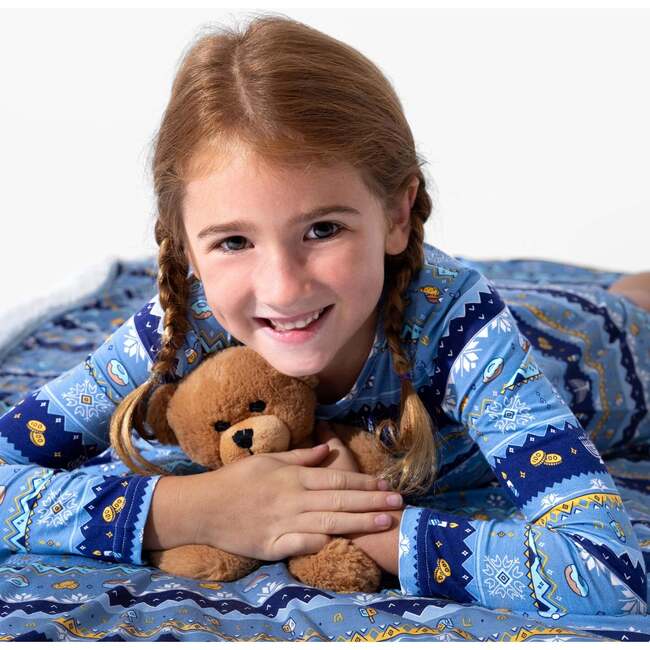 Hanukkah Fair Isle Bamboo Girls' Long Sleeve Dress, Blue - Dresses - 6