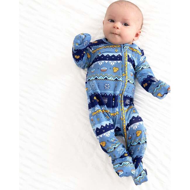 Hanukkah Fair Isle Bamboo Convertible Footie, Blue - Footie Pajamas - 5