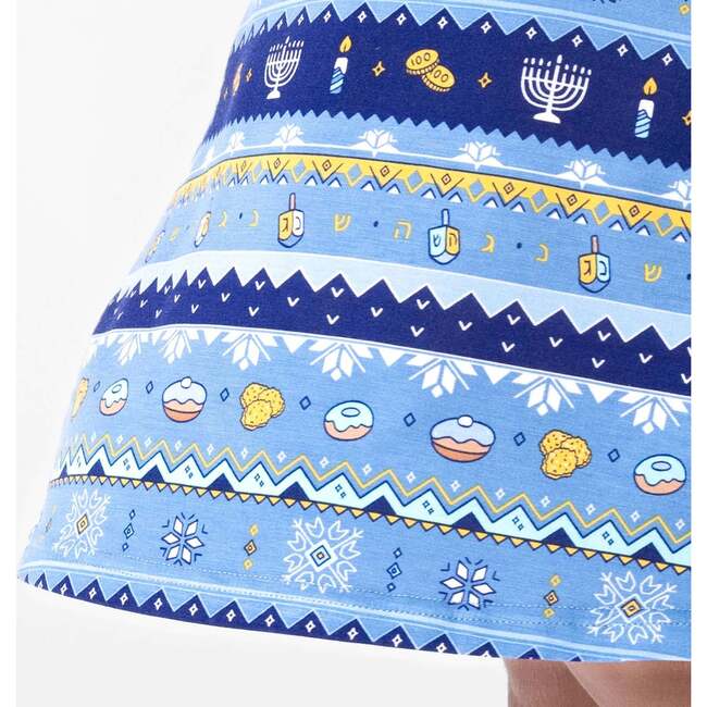 Hanukkah Fair Isle Bamboo Girls' Long Sleeve Dress, Blue - Dresses - 7