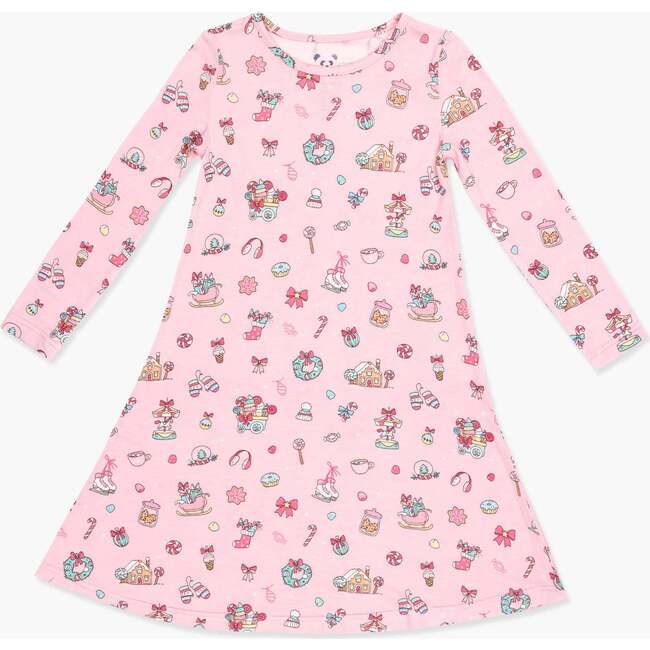 Candy Cane Lane Bamboo Girls' Long Sleeve Dress, Pink