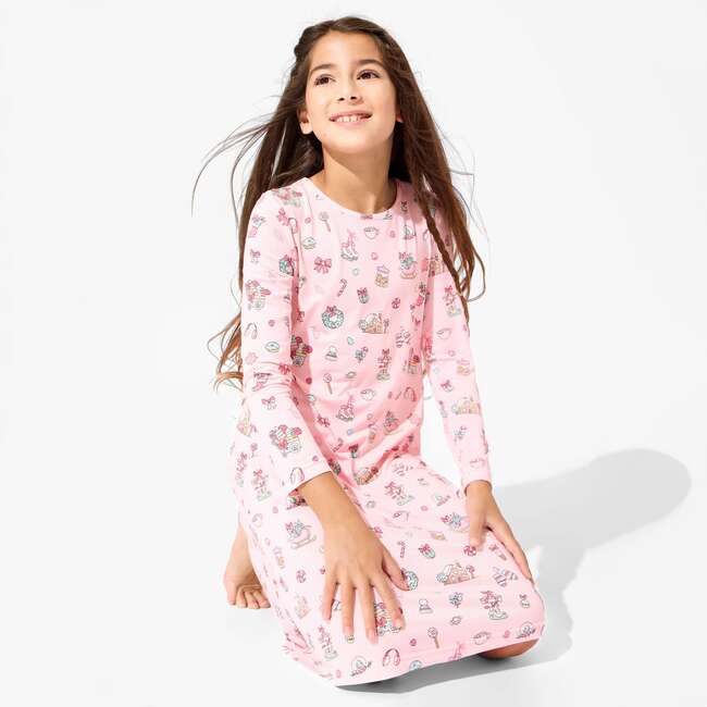 Candy Cane Lane Bamboo Girls' Long Sleeve Dress, Pink - Dresses - 3