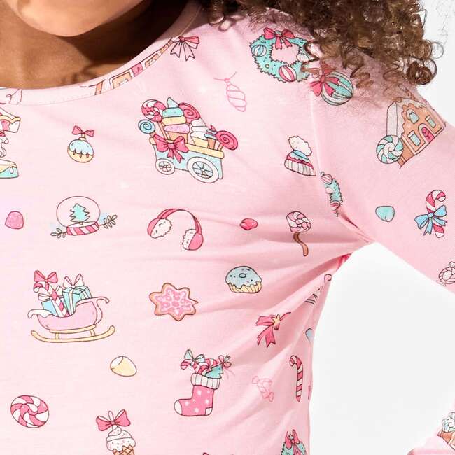Candy Cane Lane Bamboo Kids Pajamas, Pink - Pajamas - 4