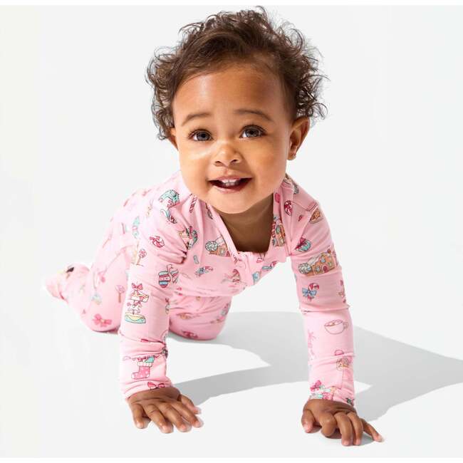 Candy Cane Lane Bamboo Convertible Footie, Pink - Footie Pajamas - 3