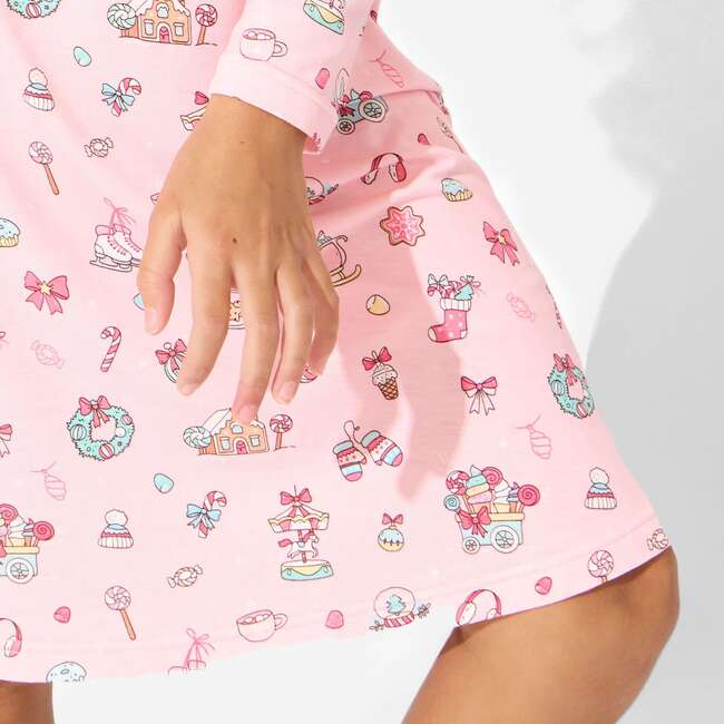 Candy Cane Lane Bamboo Girls' Long Sleeve Dress, Pink - Dresses - 4