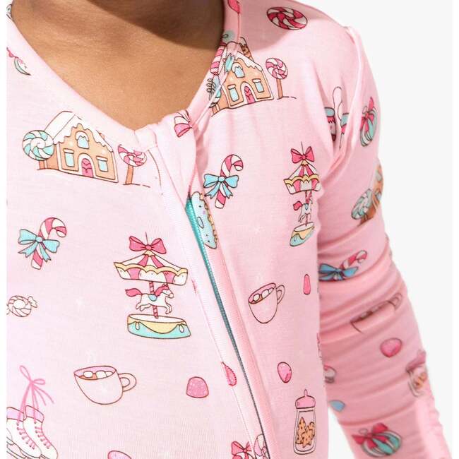 Candy Cane Lane Bamboo Convertible Footie, Pink - Footie Pajamas - 4