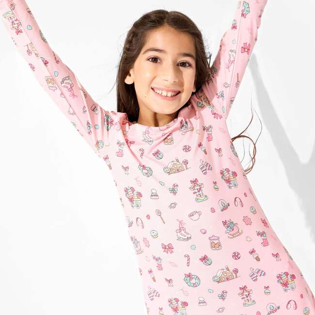 Candy Cane Lane Bamboo Girls' Long Sleeve Dress, Pink - Dresses - 5