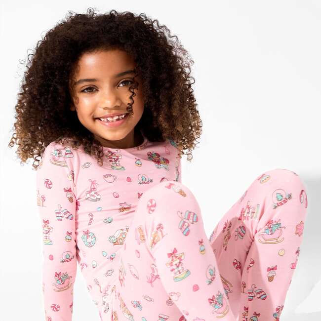 Candy Cane Lane Bamboo Kids Pajamas, Pink - Pajamas - 5