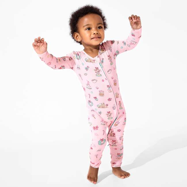 Candy Cane Lane Bamboo Convertible Footie, Pink - Footie Pajamas - 5