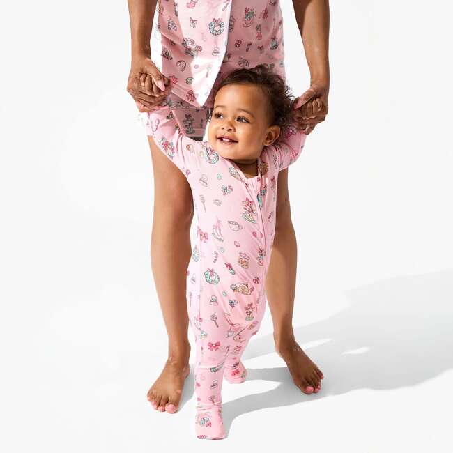 Candy Cane Lane Bamboo Convertible Footie, Pink - Footie Pajamas - 6