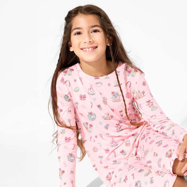 Candy Cane Lane Bamboo Girls' Long Sleeve Dress, Pink - Dresses - 7