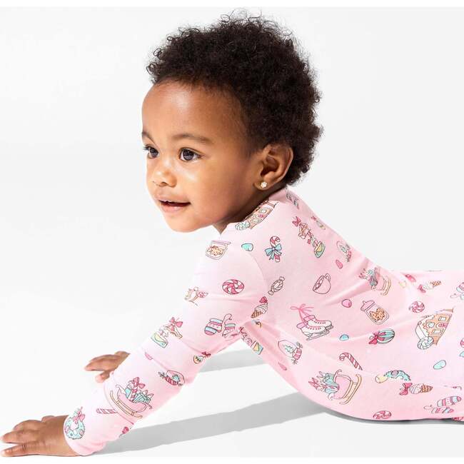 Candy Cane Lane Bamboo Convertible Footie, Pink - Footie Pajamas - 7