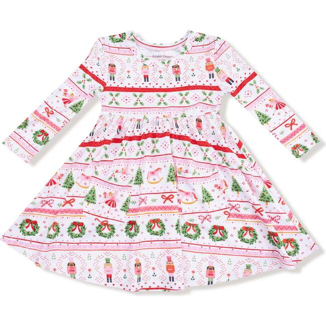 Twirly Long Sleeve Dress, Sugar Plum Fairy Nutcracker Fair Isle Pink