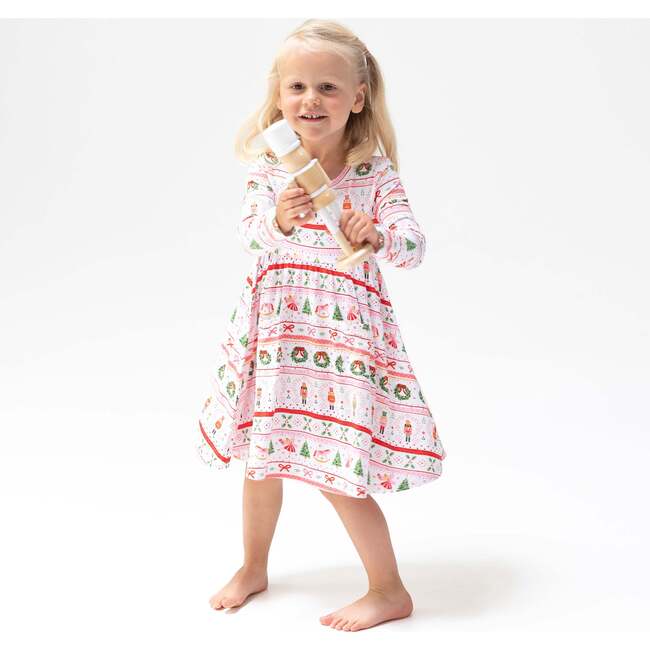 Twirly Long Sleeve Dress, Sugar Plum Fairy Nutcracker Fair Isle Pink - Dresses - 2