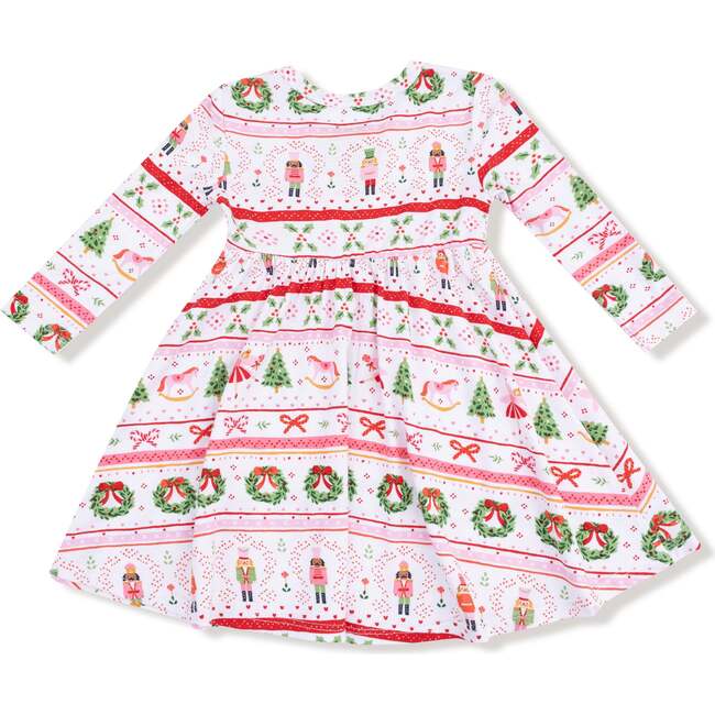 Twirly Long Sleeve Dress, Sugar Plum Fairy Nutcracker Fair Isle Pink - Dresses - 3