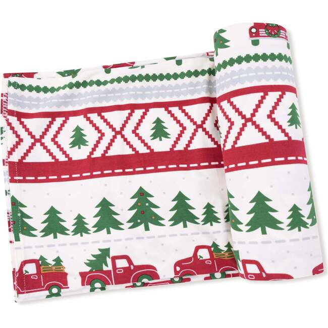 Swaddle Blanket, Red Truck Fair Isle