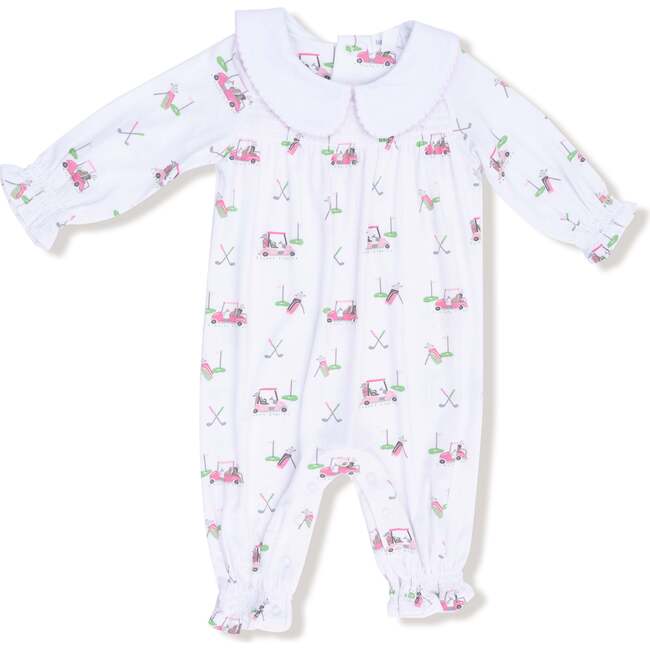 Smocked Long Sleeve Romper,  with Peter Pan CollarBaby Golf Carts Pink